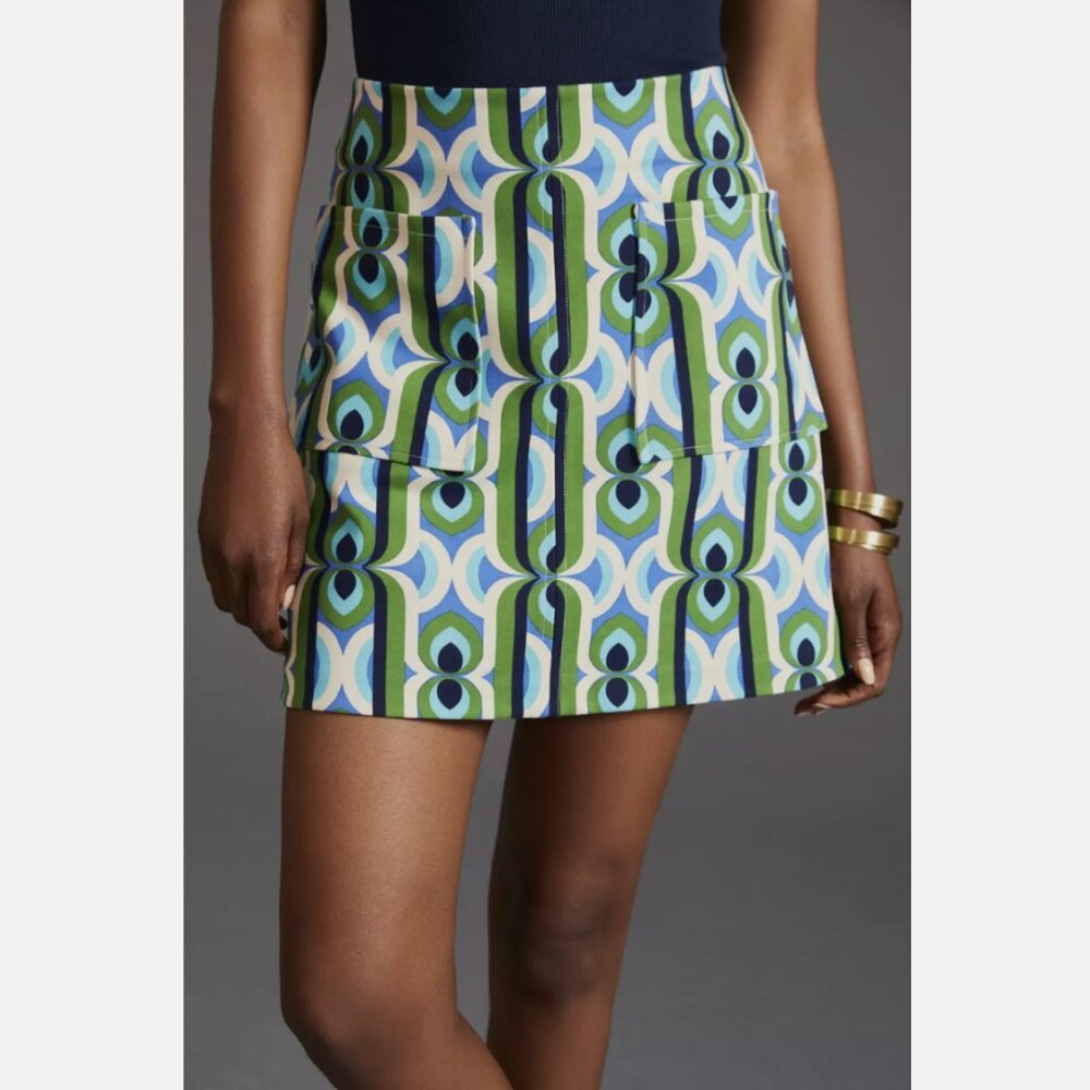 Maeve by Anthropologie Green Printed Pockets The Marisela Mini Skirt